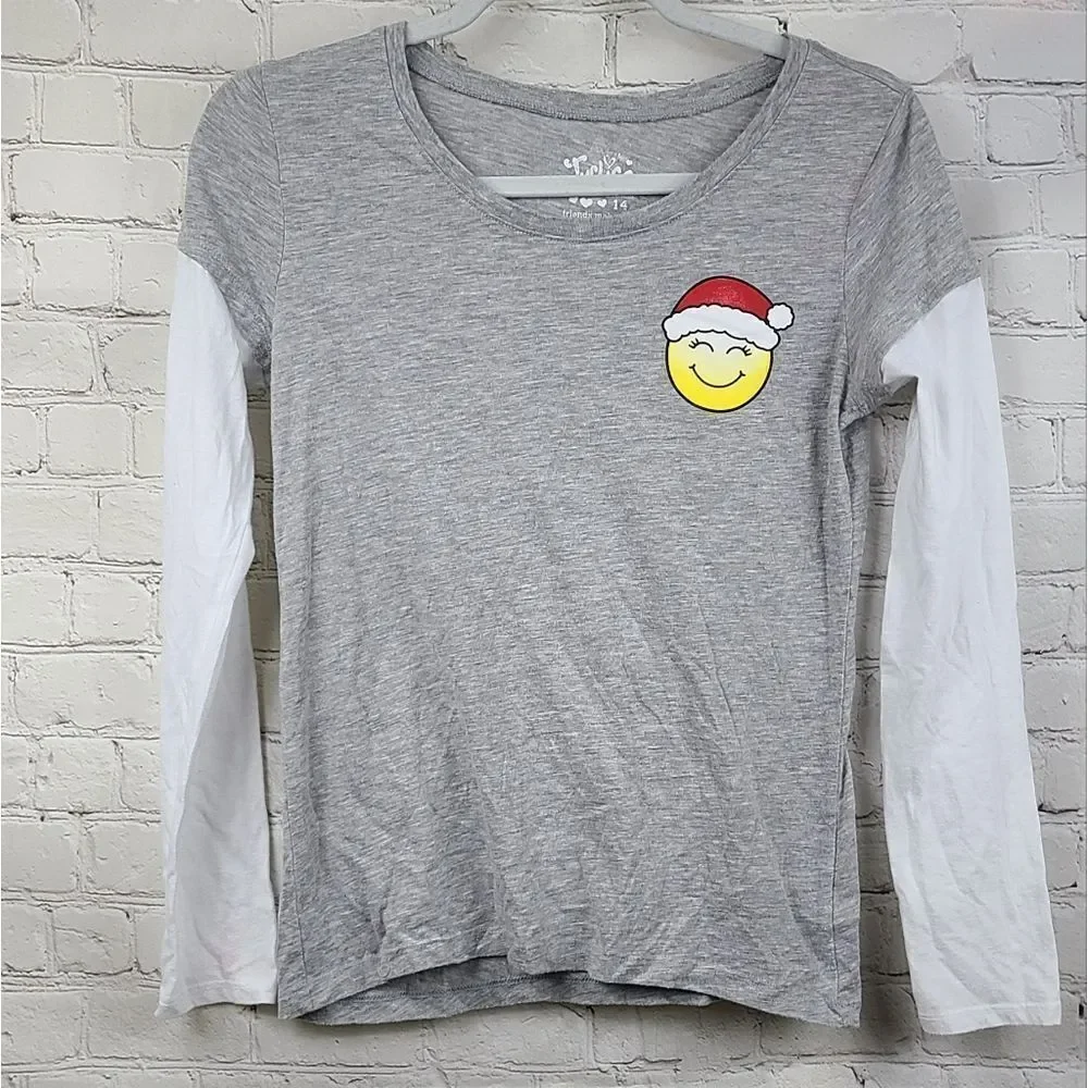 Justice Christmas Tree Girls 14 Emoji Text Bubble Holiday T-Shirt Gray Tee Shirt